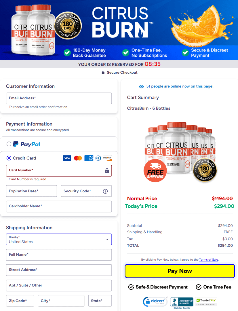 Citrus Burn order page